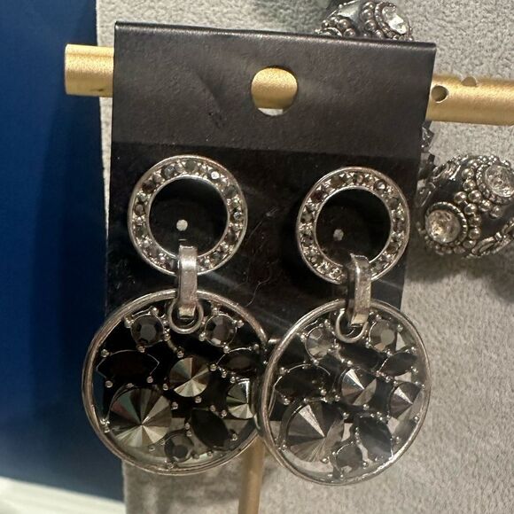 Handcrafted Black Glass Crystal & Rhinestone One of a Kind Necklace + Earrings - Picture 3 of 7